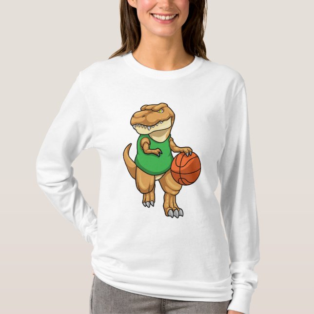 Dinosaur vid sport med basket t shirt (Framsida)