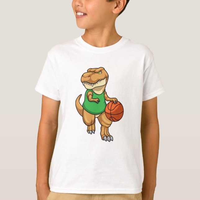 Dinosaur vid sport med basket t shirt (Framsida)