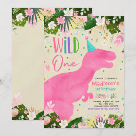 Dinosaur Vild Rosa Dinosaur Birthday Inbjudningar