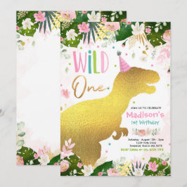 Dinosaur Vild Rosa Dinosaur Birthday Inbjudningar