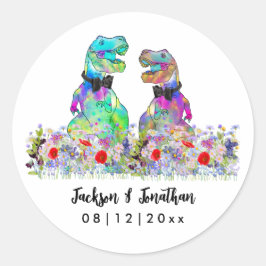 Dinosaur Vildblomma Gay Bröllop Runt Klistermärke