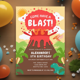 Dinosaur Volcano Barns födelsedag Inbjudningar