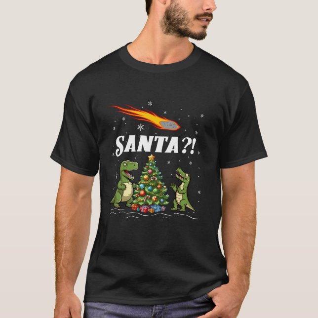 Dinosaur Watching Asteroid Santa Hat Funny Dino Ch T Shirt (Framsida)