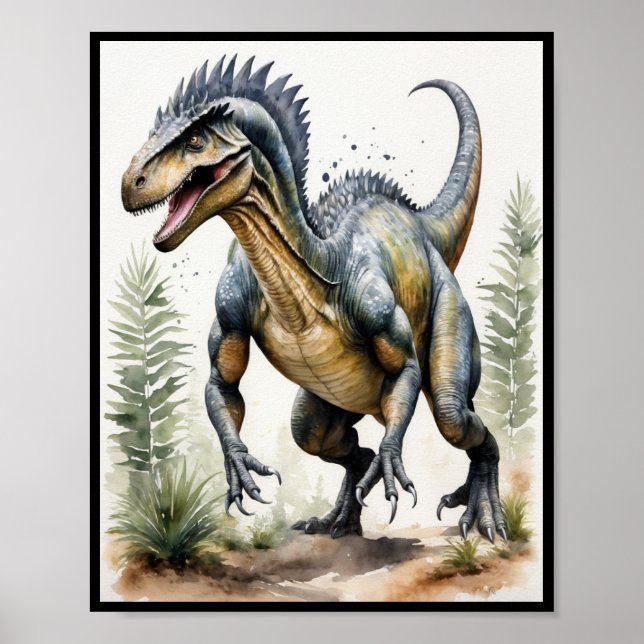 Dinosaur Watercolor Allosaurus Wall Art Poster (Framsidan)