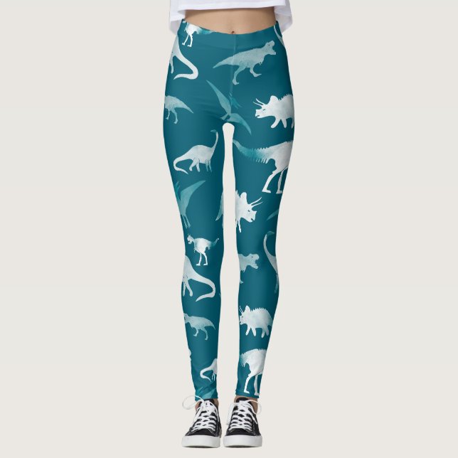 Dinosaur Watercolor: Textile Mönster Leggings (Framsida)