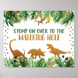 Dinosaur Watering Hål Birthday Bord-tecken Poster