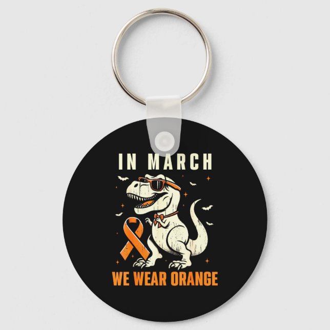 Dinosaur We Wear Orange Ribbon Multiple Sclerosis  Nyckelring (Framsida)