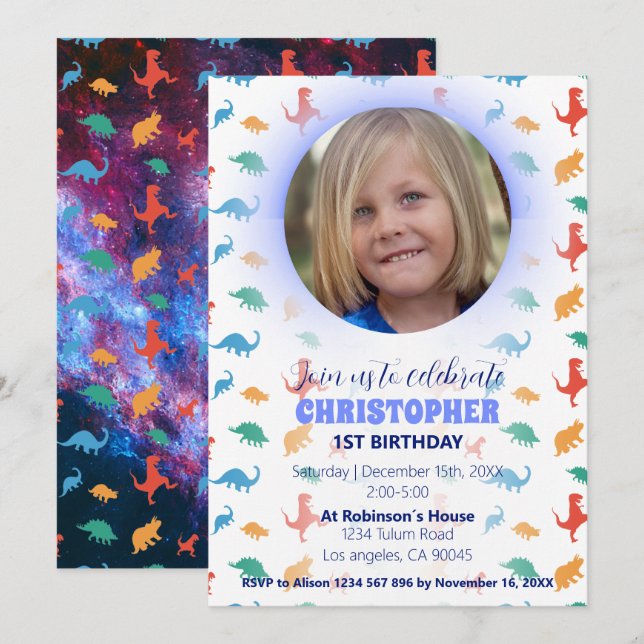 Dinosaur Whimsical-födelsedagsinbjudan Inbjudningar (Fram/baksida)