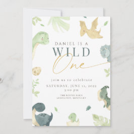 Dinosaur Wild One 1-års födelsedagsfest Inbjudningar