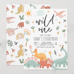 Dinosaur Wild One 1-års födelsedagsfest Inbjudningar
