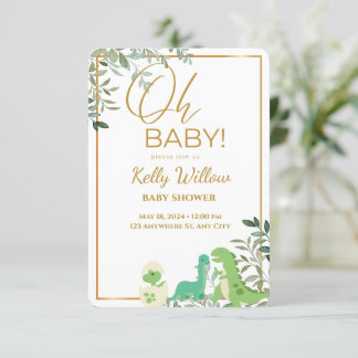 Dinosaur with Eucalyptus Löv Oh Baby Shower Inbjudningar