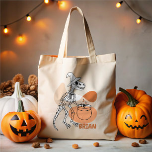 Dinosaur with Witch Hat Tote Bag Tygkasse