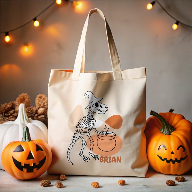 Dinosaur with Witch Hat Tote Bag Tygkasse (Skapare uppladdad)