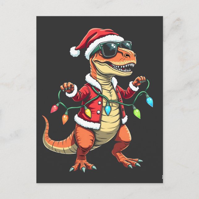 Dinosaur Wrapped med jultomten Ljus Vykort (Framsida)