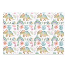 Dinosaur Wrapping Paper Flat Sheet Set of 3