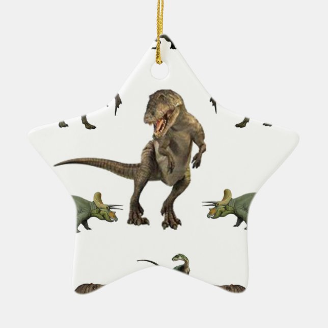Dinosaur Wrapping Papper Julgransprydnad Keramik (Framsidan)