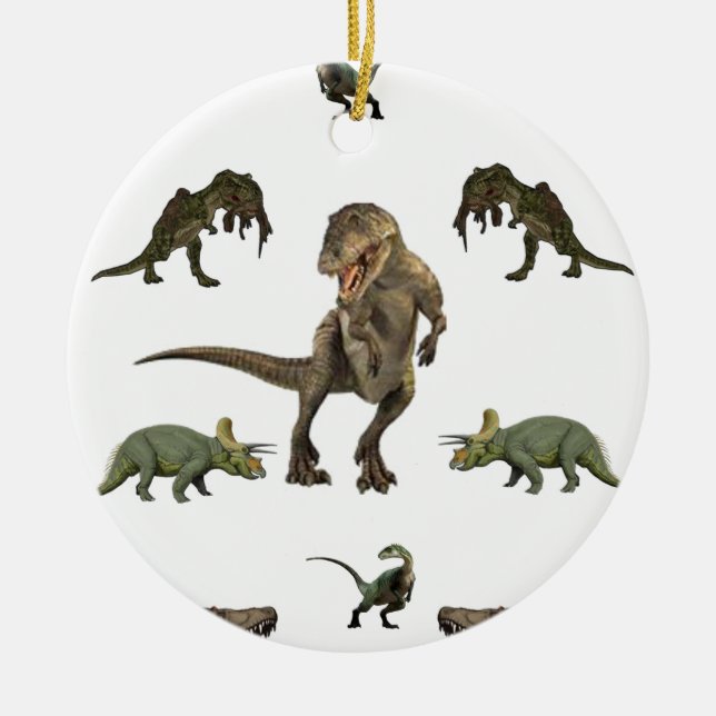 Dinosaur Wrapping Papper Julgransprydnad Keramik (Framsidan)