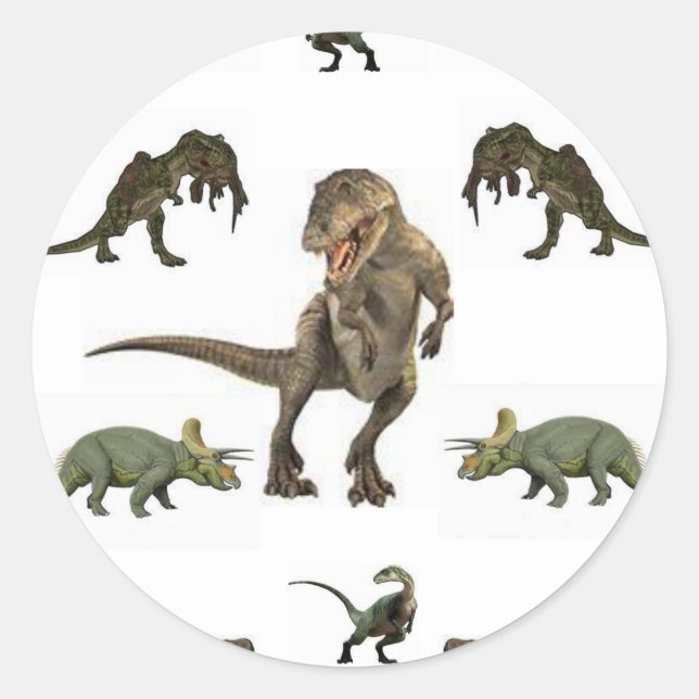 Dinosaur Wrapping Papper Runt Klistermärke (Framsida)
