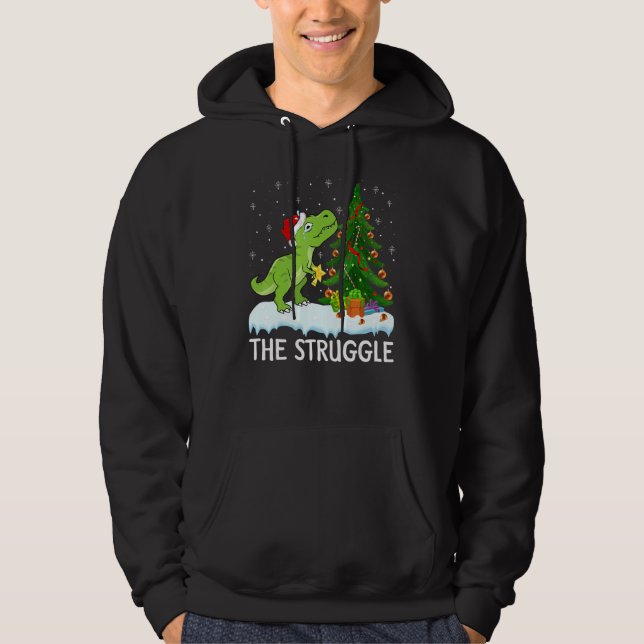 Dinosaur Xmas Lights The Struggle Dinosaur Christm Hoodie (Framsida)