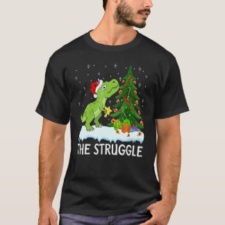 Dinosaur Xmas Lights The Struggle Dinosaur Christm T Shirt