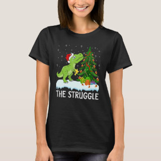 Dinosaur Xmas Lights The Struggle Dinosaur Christm T Shirt