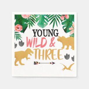 Dinosaur Young-Vild 3 Tredje födelsedagsservetter Pappersservett