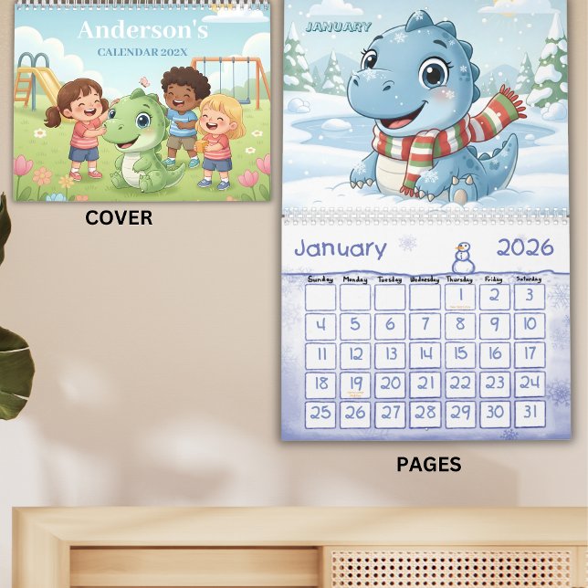 Dinosauräventyrspersonlig barnkalender 2026 kalender (Skapare uppladdad)