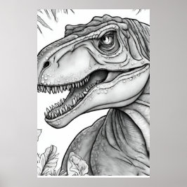 Dinosaurbild svart + vit väggposter poster