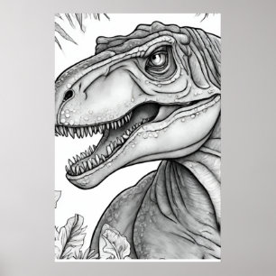 Dinosaurbild svart + vit väggposter poster
