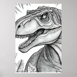 Dinosaurbild svart + vit väggposter poster