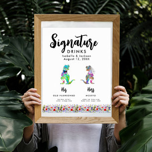 Dinosaurbrud och brudgum Bröllops signaturdrycker Poster