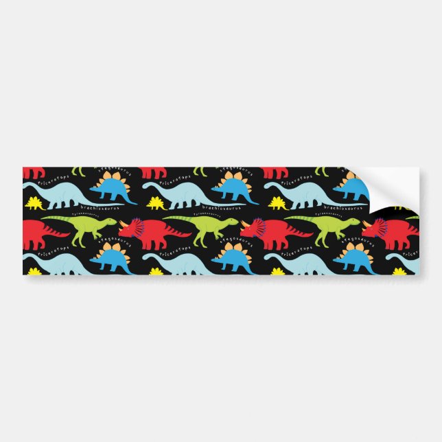 Dinosaurdesigner slösar röd grönt på svart bildekal (Framsidan)