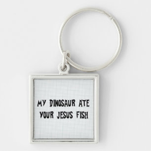 Dinosauren äter den Jesus fisken Fyrkantig Silverfärgad Nyckelring
