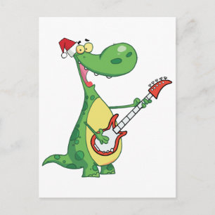 Dinosauren leker gitarren med den Santa hatten Helg Vykort