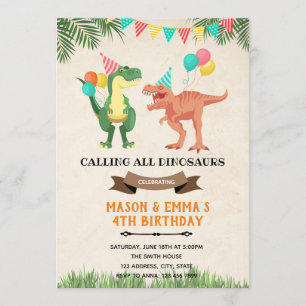 Dinosaurers gemensamma födelsedagsinbjudan inbjudningar