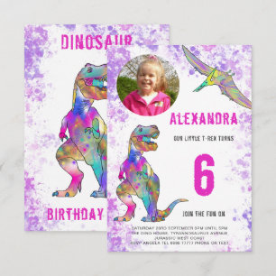 Dinosaurflickors födelsedagsfest Foto Inbjudningar