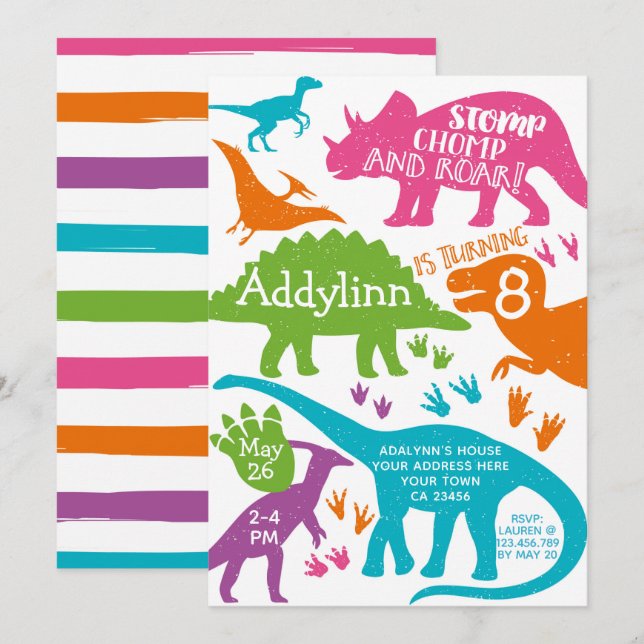 Dinosaurfödelsedaginbjudan Inbjudningar (Fram/baksida)