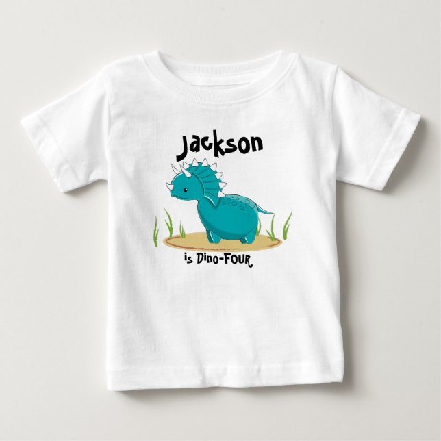 Dinosaurfödelsedagskjorta 4 gammala år t shirt (Framsida)