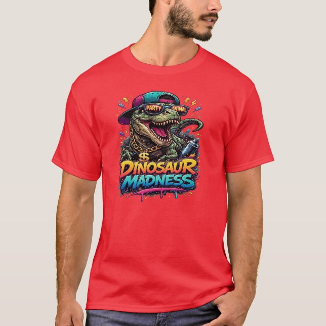 Dinosaurgalenskap — Festdjur T‑Rex-grafik T Shirt (Framsida)