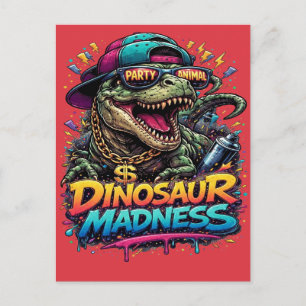 Dinosaurgalenskap — Festdjur T‑Rex-grafik Vykort