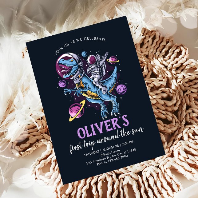 Dinosaurie Astronaut 1-års födelsedag Inbjudningar (Skapare uppladdad)