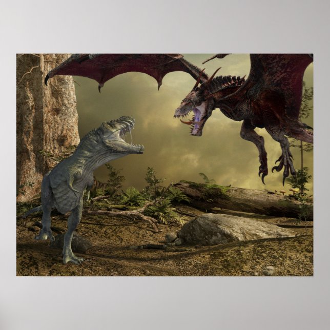 Dinosaurie Drak Tyrannosaurus Strid  Poster (Framsidan)