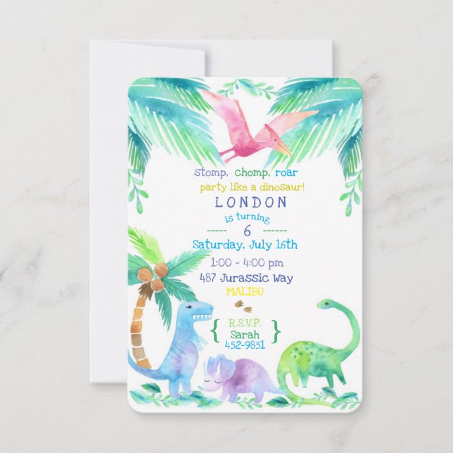 Dinosaurie födelsedagsinbjudan inbjudningar (Framsida)
