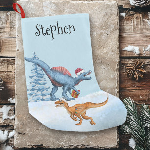 Dinosaurie jul Rovdinosaur Aquarell Namn Liten Julstrumpa