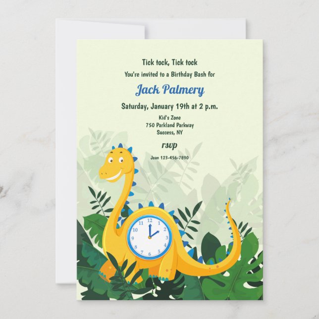 Dinosaurie Klocka Festin Invitation (Du flyttar vi Inbjudningar (Framsida)