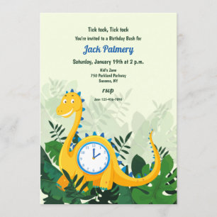 Dinosaurie Klocka Festin Invitation (Du flyttar vi Inbjudningar