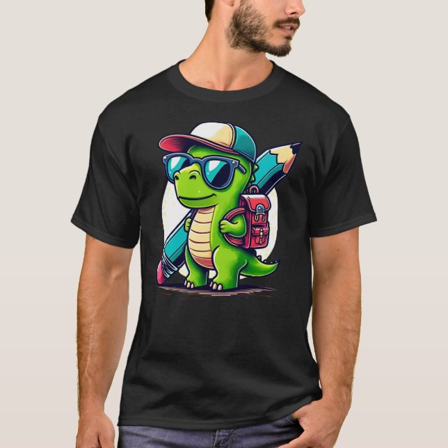 Dinosaurie Skolpenna Dino Tecknad Tillbaka Till Sk T Shirt (Framsida)
