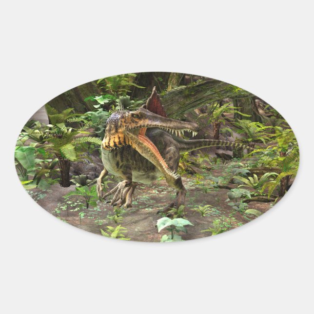 Dinosaurie Spinosaurus Ovalt Klistermärke (Framsida)