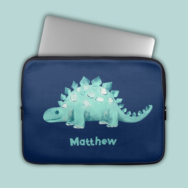 Dinosaurie Stegosaurus Mönster Laptop Fodral (Stegosaurus dinosaur laptop sleeve with personalized name)