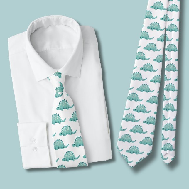 Dinosaurie Stegosaurus Mönster Slips (Dinosaur tie white)